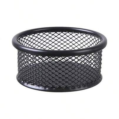 Black Metal Mesh Paper Clip Holder Round Paperclip Storage Bowl Desk Organizer Dispensers Containers Office School Supplies Binders Pins
