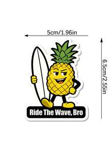 1pc Pineapple RIDE THE WAVE, BRO Fun Stickers – Perfect For Laptops, Diaries, Water Bottles, And Helmets, Great Gift Idea. - Excerpt from a Long Poem - View 5