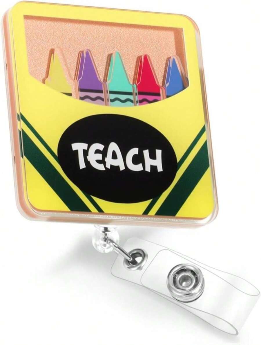 Plifal Teacher Badge Reel Holder Clip - Cute Crayon Retractable ID Name Card Badge Reel With Charm Alligator Clip, Nurse Nursing Office Medical Worker Student Shaker Accessories Gifts - ColorZ - 查看 1