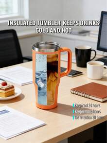 Vaso aislado de acero inoxidable de gran capacidad de 40 onzas, con asa antideslizante, diseñado para viajes largos, de boca ancha y fácil de limpiar, mantiene las bebidas heladas por períodos prolongados - Multicolor - Ver 7