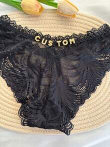 1pc Customized Women's Panties, Personalized Crystal Letter Name Underwear, Sexy Lace Breathable Bikini Briefs, Front Waist Bowknot Sexy Low Waist V-Shape Panties, DIY Shiny Crystal Letter Name, Date Number Anniversary Panties, Customized Wedding Gift, Bridal Underwear, Anniversary Gift, Valentine's Day Gift, Birthday Gift, Wedding Gift, Gift For Her/Girlfriend/Wife