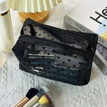 Heart Print Makeup Bag, Large Capacity Grid Toiletry Organizer, Cute Quilted Cosmetic Bag For Women & Girls, Travel Essential Storage Pouch - màu đen - Xem 4