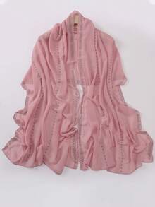 1件穆斯林女士头巾，水钻雪纺头巾围巾，串珠围巾披肩，沙滩罩衫，薄纱头巾，长围巾，防晒披肩，头巾，日常、旅行、办公、婚礼礼物 - 圍巾 - 查看 10