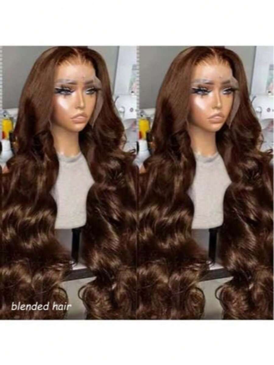 36英寸 13x4 高清蕾丝 180% 密度闭合式假发，真人混纺发，棕色假发，真人混纺发，预先拔毛，自然波浪闭合式假发，巴西真人混纺发，女士假发，13x4 蕾丝假发，10-36英寸 - 棕色 - 查看 1