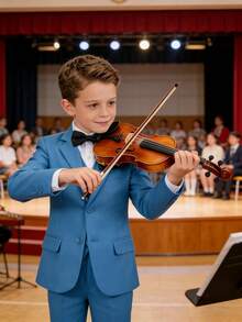 Boys' 5 Piece Slim Fit Suit Set - Toddler Kids Gentleman Formal Wedding Ring Bearer Outfit - Teal Blue(bowtie) - View 5