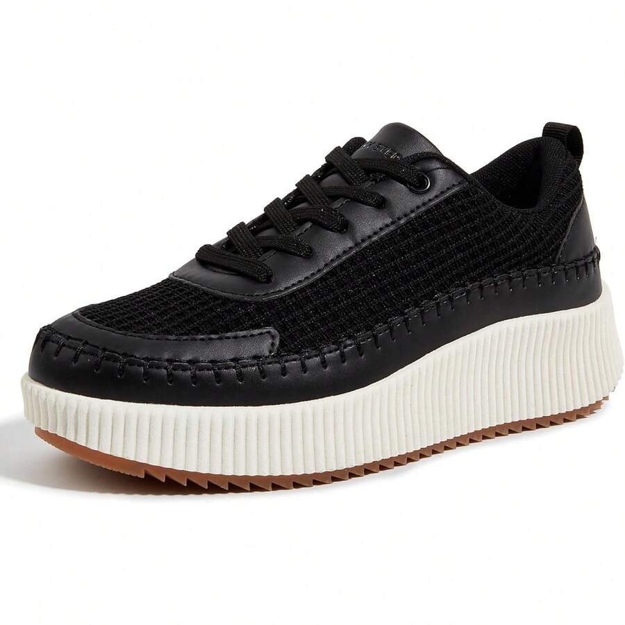 Women's Platform Sneakers Fashion Chunky Casual Sparkly Retro Braided Walking Shoes - 黑色針織衫 - 查看 1