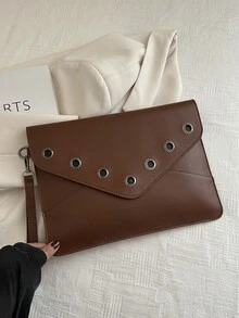 Solid Color Clutch Bag, Minimalist Zipper Envelope Bag Valentine'S Day - Coffee - View 2
