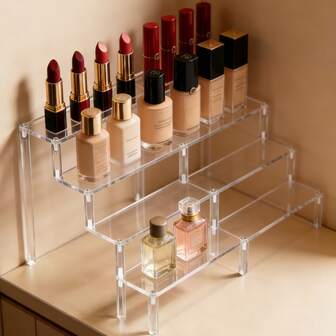 1pc 40cm(15.75in) Multi-Tier Transparent Acrylic Step Shaped Display Rack, Shelf.Desktop Acrylic Multi-Layer Versatile Display Stand.