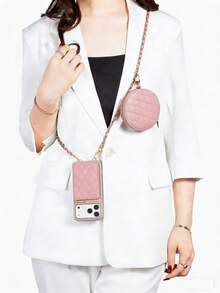 1pc Rhombus Fragrant Phone Pouch/Case, Luxury Quilted Leather With Sheep Wool Pattern, Crossbody Strap, Coin & Card Slots, Vacation Portable Protective Cover Compatible With IPhone 17, 16, 15, 14, 13, 12, 11, Galaxy, Black/Apricot/Pink/Camel/Burgundy/Purple/Orange/Onyx Black/Elegant White - Nude Pink - View 2