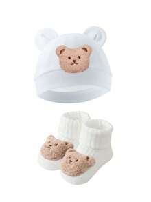 2件套可爱熊毛绒娃娃帽子和袜子套装，适合秋冬季 - 2pcs - 查看 20