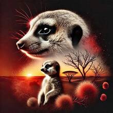 5D钻石画套装 - 狐獴沙漠场景3D效果，全圆钻无框画布艺术画，非洲草原日落狐狸墙饰，成人及青少年圣诞礼物，钻石手工制品