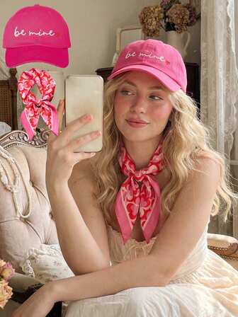 Y2K Style Valentine's Day Cute Bandana And Baseball Cap, Retro Casual Streetwear, Suitable For Camping, Couples, Parties And More