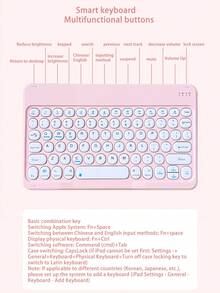 无线键盘鼠标套装，圆帽静音复古迷你键盘鼠标组合，兼容iPad、电脑、手机、平板电脑 - 粉色 - 查看 7