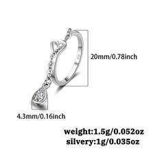 1枚小众高端925纯银合成锆石几何水滴流苏开口戒指，适合度假、派对、婚礼等场合。 - 銀色 - 查看 4