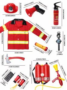 Children's Firefighter Role-Playing Set Includes Realistic Firefighting Gear Accessories: 1:1 Scale Fire Helmet + Exclusive Badge, Backpack-Style Fire Hose, Water Mist Extinguisher, Backpack-Style Water Gun With Adjustable Straps And Flow Control, Simulated Axe With Rounded Edges, Flashlight, Megaphone, And Wristwatch. - Multicolor - View 10