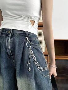 1pc Personalized Metal Belt Decorative Chain Pants Accessory, Unique Cross And Skull Pendant Design, A Must-Have For Fashionable Street, Hip-Hop, And Punk Styles, Suitable For Parties, Music Festivals, Street Events, And Other Occasions, Showcasing Extraordinary Individuality And Confident Charm. - متعدد الألوان - مشاهدة 9