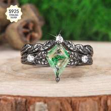 2pcs 925 Sterling Silver Ring Set, Inlaid With 7*10mm/3ct Aqua Agate, Accented With 3pcs D Color VVS1 Clarity Moissanite, Luxury Vintage Couple Rings, Suitable For Wedding, Engagement, Anniversary, Valentine's Day Gift