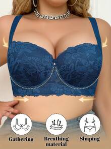 mimilemon Plus Size Women's Blue Bra With Underwire, Seamless Enhancing Design, Minimalist & Breathable - Blue - View 3