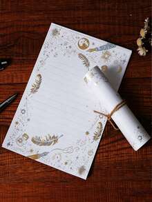 Bộ giấy viết thư kèm phong bì gồm 27 tờ, thiết kế họa tiết sao và trăng, dòng sản phẩm Flashing Series, giấy viết thư 8.5 x 6 inch. - Nhiều màu - Xem 9