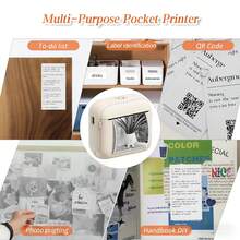 Marklife 58mm迷你便携式热敏打印机，无线口袋照片打印机，支持彩色贴纸和白纸打印，兼容iOS和安卓系统，配备USB数据线，可用于照片、贴纸、标签打印。 - 彩色 - 查看 6