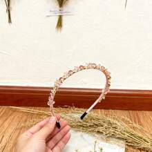 1件装奢华巴洛克水晶水钻发箍，法式优雅女士发饰，派对/婚礼发夹，闪亮宫廷风人造水晶，万圣节，女士发箍发带，头饰，家居美发饰品 - 粉色 - 查看 5