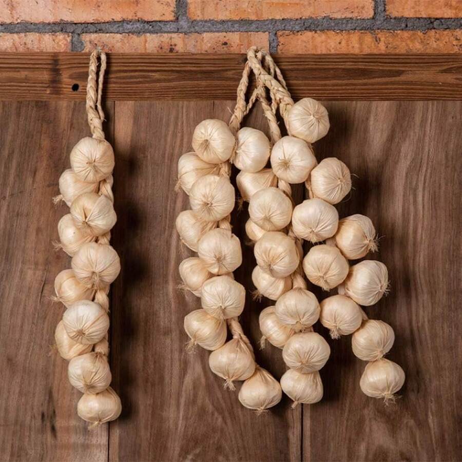 M.S MO SHI HOME FURNISHINGS 1/2/5个仿真大蒜，逼真蔬菜墙饰，塑料悬挂装饰品，适用于家居装饰、厨房装饰、悬挂绳、摄影道具、复活节、派对、花园装饰、丰收主题墙饰、厨房派对墙饰、节日装饰 - 彩色 - 查看 1