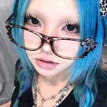 1 Piece Leopard Print Glasses Frame (No Lenses), Tortoiseshell Round Glasses, Cute Vintage Decorative Glasses Without Lenses, Fashion Style - 黑色眼鏡框 - 查看 5