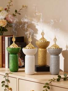1pc Cylindrical Resin Incense Burner - Glitter Texture Luxury Style Aromatherapy Diffuser For Home, Office, Yoga & Party Gifting - Multicolor - View 1