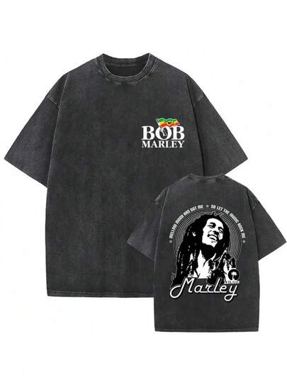 100% Algodón Puro Camisetas Gráficas Vintage Bob Marley Lavadas para Hombres y Mujeres, Ropa de Calle Retro Reggae, Camisetas Oversize de los 90, Estilo Punk Gótico, Tingge Especial, Usable en las Cuatro Estaciones, Primavera Otoño, Ropa Interior de Verano, Estilo Unisex, Cityboy, Algodón Puro Pesado, Tops de Marca de Moda