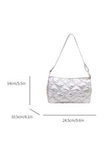 1pc Quilted Shiny Polyester Zipper Crossbody Bag, Fashionable For Women Daily Use - Silver - View 2