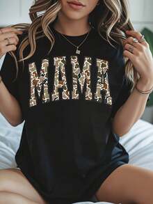 Mama Camo Print Black T-Shirt For Women Maternity Casual Wear Comfortable Loose Fit Top Motherhood Gift Idea For Mothers Day - màu đen - Xem 1