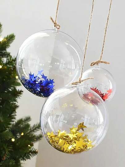 3个14厘米空心塑料球，透明圣诞装饰球，DIY装饰，店铺开业、婚礼、节日庆典、礼品等悬挂配件
