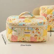 1 صندوق تخزين مكياج صغير، علبة قماشية جميلة ناعمة بطراز بولكا دوت وخطوط متقاطعة ومربعات حيوانية لتخزين المجوهرات والمستحضرات التجميلية، حقيبة محمولة مقاومة للماء للسفر والاستخدام اليومي، حقيبة مكياج متعددة الوظائف سعة كبيرة لمستحضرات التجميل والفرش والمناشف والفرشاة الأسنان، مناسبة للخروجات اليومية والسفر، هدية مثالية للصديقة أو الزميلة أو عيد الميلاد أو عيد الحب - متعدد الألوان - مشاهدة 10