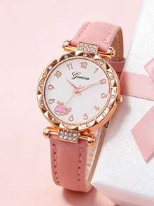 两件套：1个女士真皮电子休闲手表和1个时尚多层钱包礼盒 - 粉色 - 查看 2