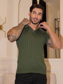 Men's Chic Lightweight Textured Knit Sweater Shirt, High Quality, Perfect For Autumn And Winter, Father's Day. - xanh quân đội - Xem 7