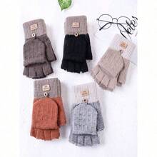 1 Pair Of Comfortable Thick Knitted Spring Gloves Spring Fingerless Gloves For Men Women - Mittens Finger Wool Gloves With Flip Touch Screen Compatible Soft And Breathable - Hand Washable Unisex Accessories Spring Gloves - A - Xem 8