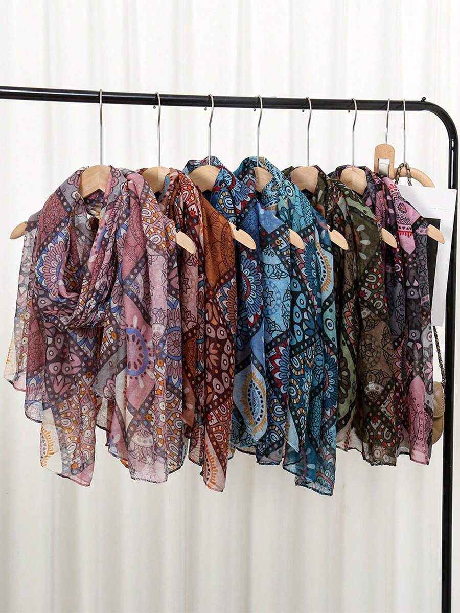 1pc New Fashionable Versatile Elegant Lightweight Printed Satin Scarf, Suitable For Spring And Autumn - Retro Windproof Headscarf, Hair Wrap - Soft And Lightweight, Printed Beach Scarf, New Multifunctional Women Accessory - Multicolor - View 1