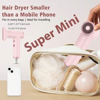 UKLISS 超迷你便携旅行吹风机（可爱粉色）| 超紧凑掌上尺寸 | 110000转/分钟高速马达 + 负离子防毛躁技术 | 快速干发 | 适用于所有发质 | 主显节、狂欢节、圣帕特里克节送给她的理想礼物 | 非常适合外出造型/旅行/约会/狂欢节游行