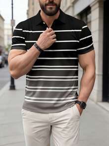 Men's Gradient Striped Business Casual Short Sleeve Polo Shirt, Spring/Summer - Multicolor - View 3