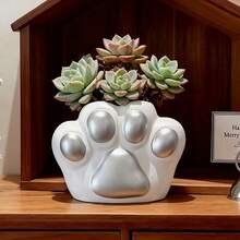 1pc Cute Cat Claw Planter With Succulent Plant, Suitable For Living Room, Balcony, Office Desk Decor - Housewarming Gift - Cat Paw Vase - View 7