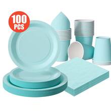 Sky Blue Disposable Plates, Napkins, Cups - 25 Guest Party Supplies Set, Disposable Paper Plates Suitable For Birthday, Wedding, Theme Party, Family Picnic - Multicolor - View 1