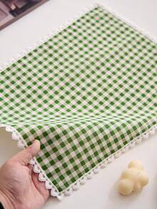 1/2/4/6件装绿色格子心形蕾丝边餐垫，清新田园风餐桌装饰垫，防滑杯垫/碗垫/盘子垫，适用于节日、派对、婚礼、办公室、咖啡桌、家居装饰、摄影背景，四季皆宜 - 綠色 - 查看 3