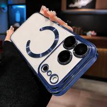 VRNOEI Luxury Electroplated Magnetic Phone Case, Compatible With IPhone 16/15/14/13/12/11/17 Pro Max/16/15/14 Plus/AIR, Supports Magnetic Wireless Charging, Shock-Proof And Drop-Proof, Unisex, Transparent Magnetic Frame Phone Case