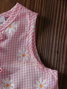 女婴及女婴甜美粉色条纹雏菊无袖上衣和浅蓝色牛仔短裤套装，粉色蝴蝶结 - 粉色 - 查看 4