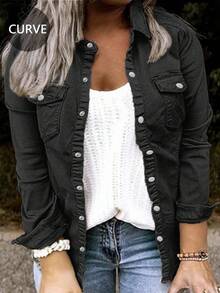 Áo sơ mi denim dài tay dáng rộng màu đen cỡ lớn dành cho nữ - Áo kiểu dáng thường ngày ôm sát, đa năng, phù hợp cho đi làm hàng ngày và phong cách đường phố. - màu đen - Xem 2