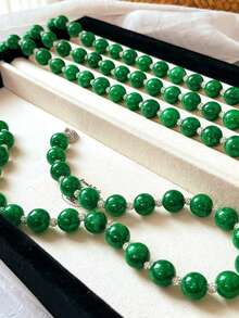 1pc Vintage Style 10mm Niche Quartz Agate Green Imitation Jadeite Round Bead Necklace - Style 1 - View 2