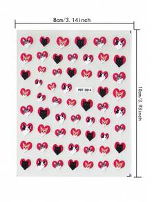 1片可爱猫咪浮雕美甲贴纸，自粘亮面美甲装饰，红色爱心图案，卡通主题，不对称形状，适合女性一次性DIY美甲沙龙用品美甲贴纸 - 彩色 - 查看 2
