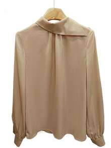 Women's Elegant Casual Daily Solid Color Irregular Collar Ruffle Design Button Cuff Lantern Sleeve Long Sleeve Casual Blouse, Spring/Autumn - Maroon - View 4