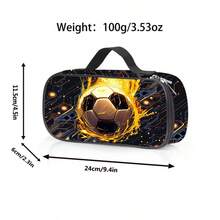 Unisex Football Printed Pencil Case With Compartments, Suitable For Pens, Keys, Phones, Coins, Small Items, Multipurpose For School, Home, Gifts, Vacation, Holidays (Back To School, Christmas) - 金色足球二 - 查看 2