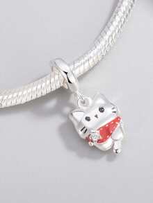 1pc Fashionable Crystal Blue Butterfly Zirconia Pendant Charm Bead, Great DIY Jewelry Gift - Silver - View 5